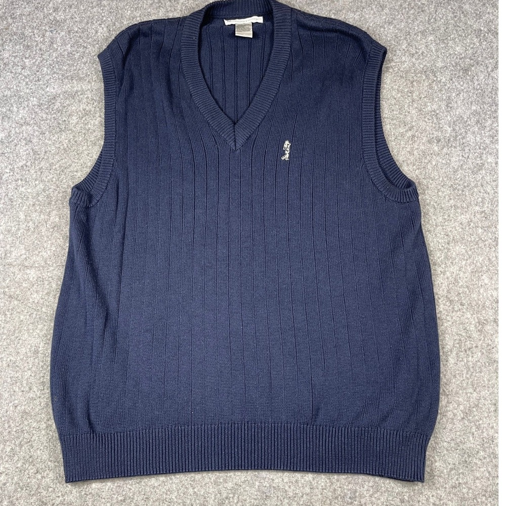 Munsingwear V-Neck Golf Sweater Vest Mens 3XL Navy Cotton Ribbed Golfer Logo
